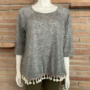 Tassel Hem Relaxed Fit Boho Top Medium
